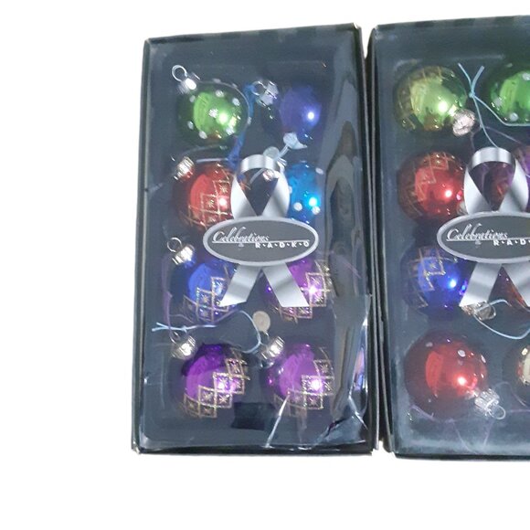 22 Celebrations by Radko Christmas Tree Glass Balls 2.25" Glitter Dots Stars - Picture 2 of 4